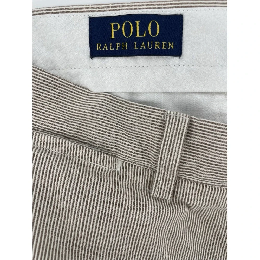 Polo Ralph Lauren Shorts Mens 33 Tan White Micro Stripe Seersucker 11